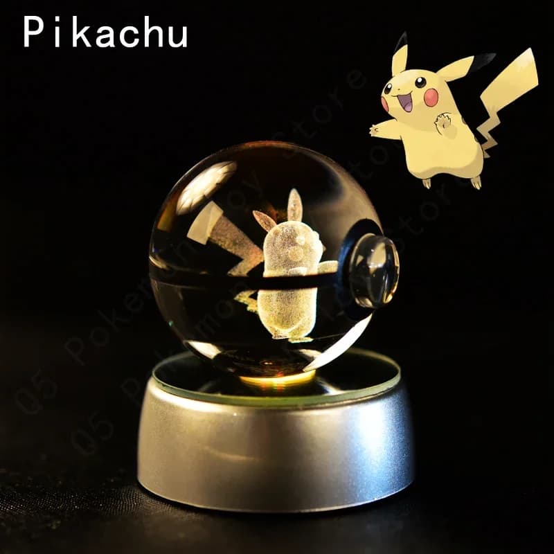 Boule de cristal Pokémon 3D 5CM Mewtwo Pikachu Gengar, boule de cristal en verre Pokémon, figurine P