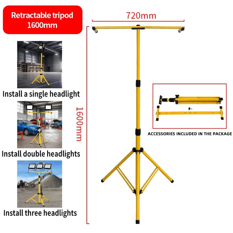 Trépied pour lampe de travail, support de projecteur réglable en hauteur en alliage d'aluminium, écl
