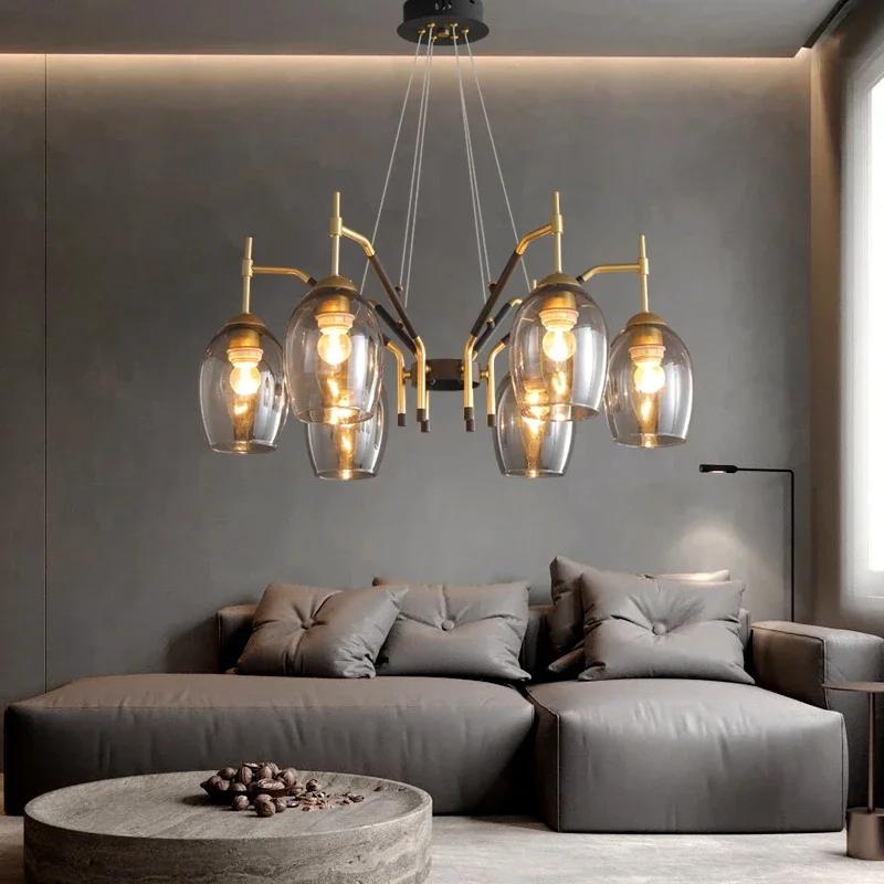 Plafonnier LED Suspendu en Verre Noir, Design Rétro Nordique, Luminaire Décoratif de Plafond, Idéal pour un Salon, une Cuisine ou une Salle à Manger, Nouveau Produit