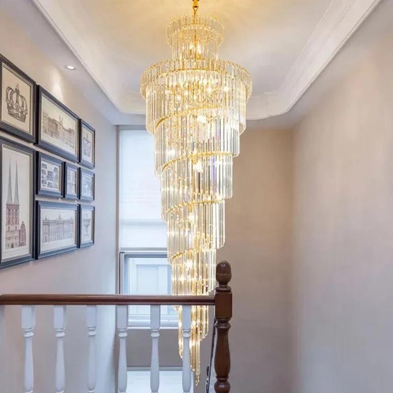 Lustres en cristal de luxe maison Villa Duplex grenier salon éclairage Loft décoration plafond pendentif lumières luminaires d'intérieur