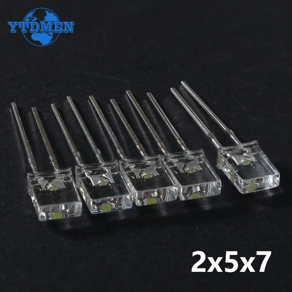 100 pièces 2x5x7 Diodes LED carré Transparent Diode électroluminescente lampe blanc rouge jaune bleu vert produits luminescents électroniques