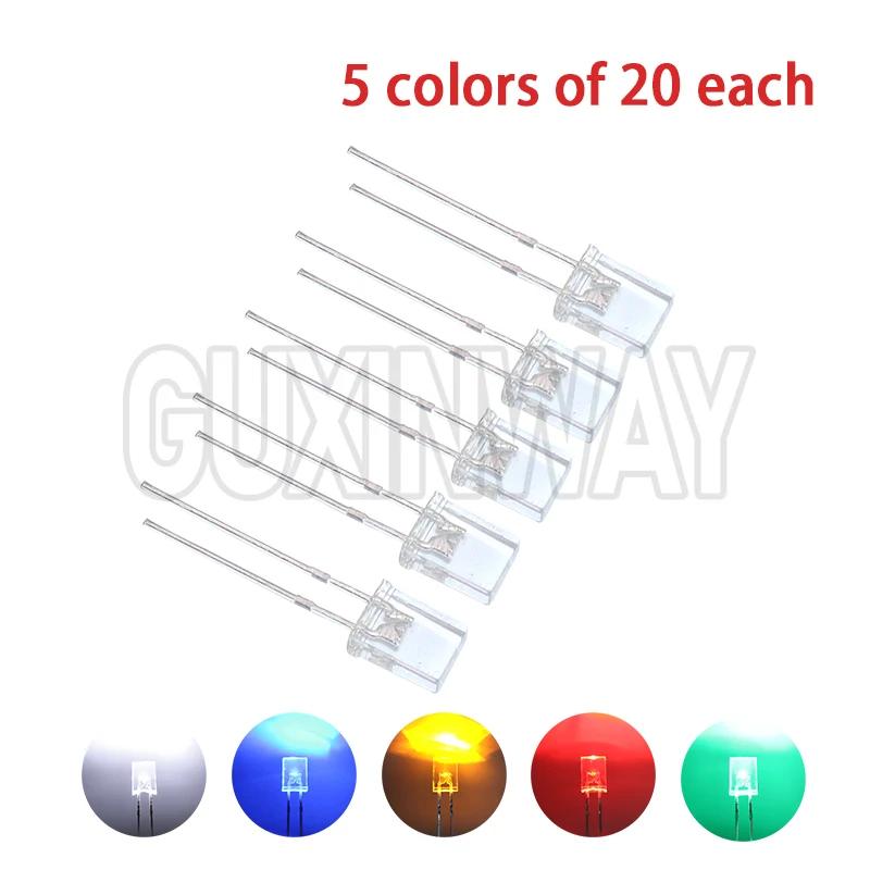 100 pièces 2X5X7 carré LED 257 diode électroluminescente rouge blanc jaune rouge vert bleu 2*5*7 Kit de bricolage électronique