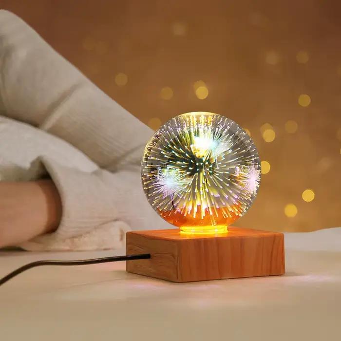 LED 3D feu d'artifice veilleuse atmosphère colorée lampe de Table suspension boule de verre pour la
