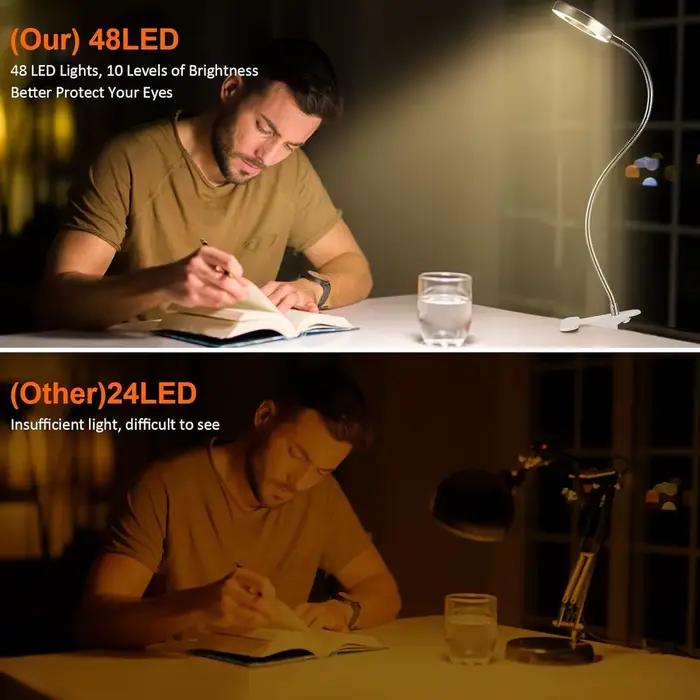 Lampes de lecture LED à col de cygne flexible à 360 °, lampe de table à intensité variable, pince à
