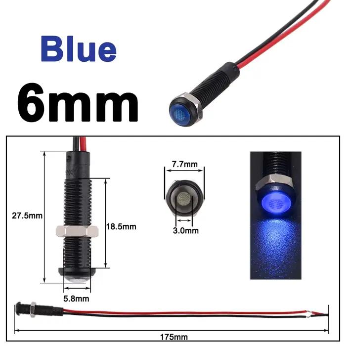 1/5 pièces 6/8/10/12mm indicateur LED en plastique noir Signal point lampe rouge jaune ambre bleu ve