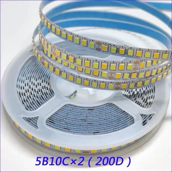 Bande LED à courant constant de 5 mètres, 2835-7mm-180D et 200D, 3 couleurs, ruban LED 3000K + 6500K