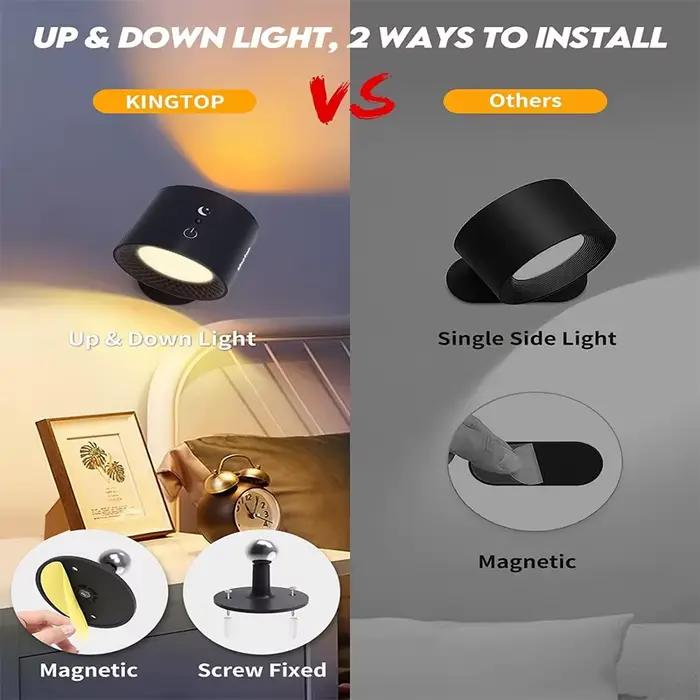 Lampe murale Led Double tête, commande tactile, télécommande rotative à 360 degrés, Recharge USB, ve