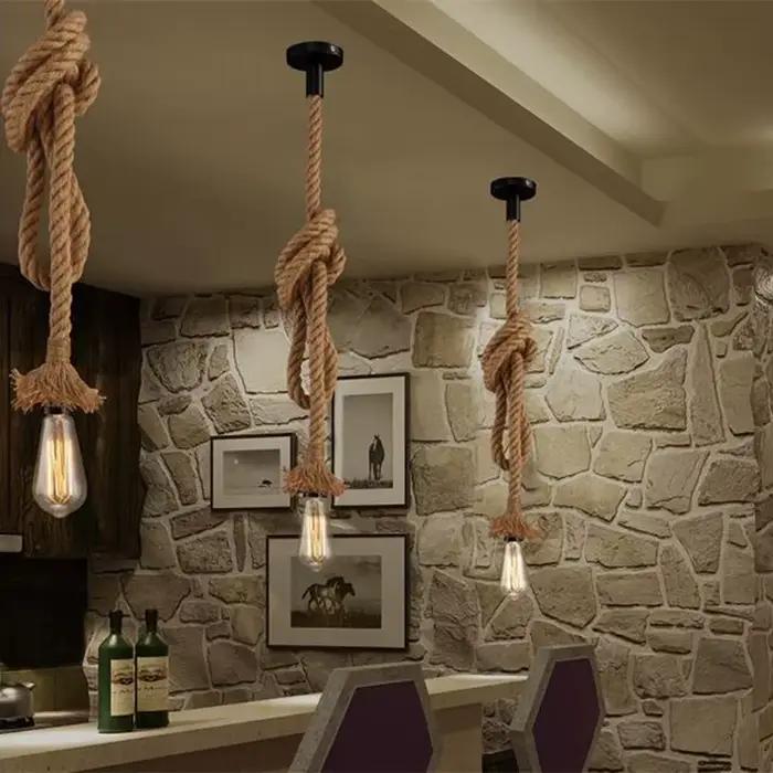 Lampe Suspendue en Corde à Têtes Simples de Style Vintage, Luminaire Industriel d'Nik, Idéal pour un