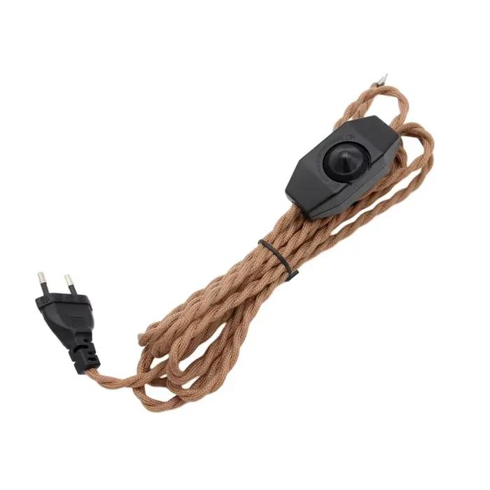 2m 3 mètres AC 220V-250V Vintage prise ue cordons d'alimentation câble torsadé rétro avec variateur