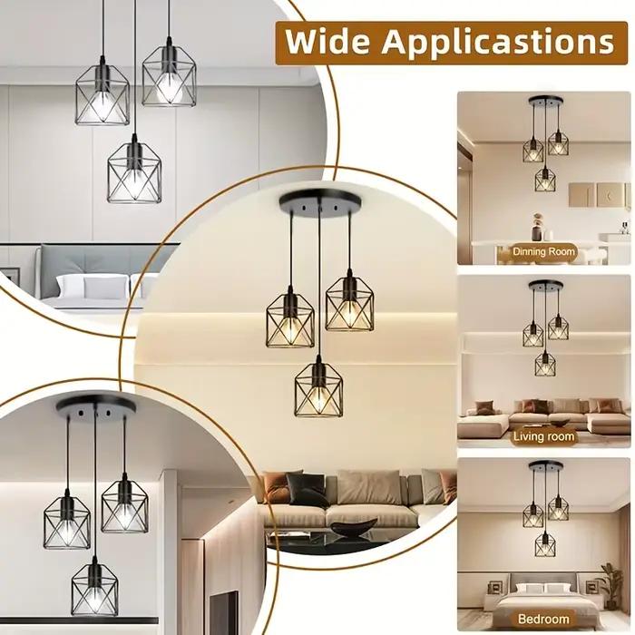Lampe à suspension vintage à 3 têtes, lustre de plafond, abat-jour en métal E27 noir, adapté au salo