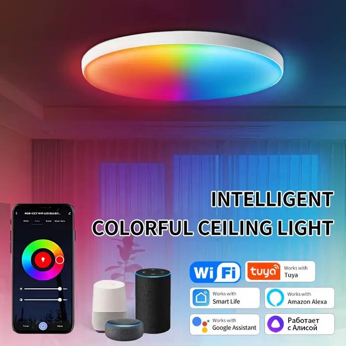 Tuya WiFi plafonnier intelligent RGBCW Led plafonniers lustre 24W 220V chambre salon décoration avec