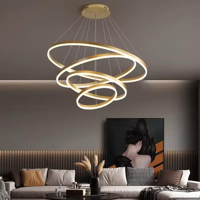 Moderne 5 anneau rond lustres de plafond pour salon salle à manger escalier suspension lampe Led déc