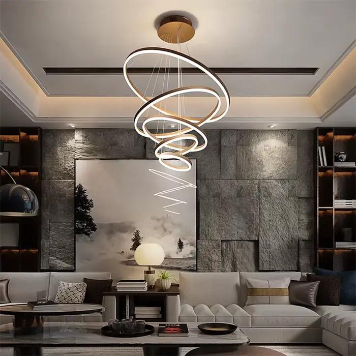 Moderne 5 anneau rond lustres de plafond pour salon salle à manger escalier suspension lampe Led déc