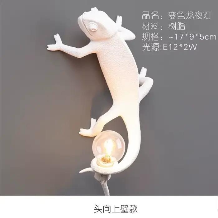 Lampe murale Lézard, style nordique, LED, en résine, animal caméléon, veilleuse, lampe de chevet, dé