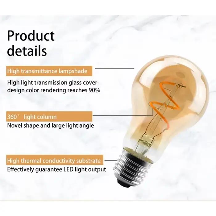 Lampes rétro Vintage 4W 2200K, ampoule à Filament LED en spirale A60 ST64 G95 G125, éclairage décora