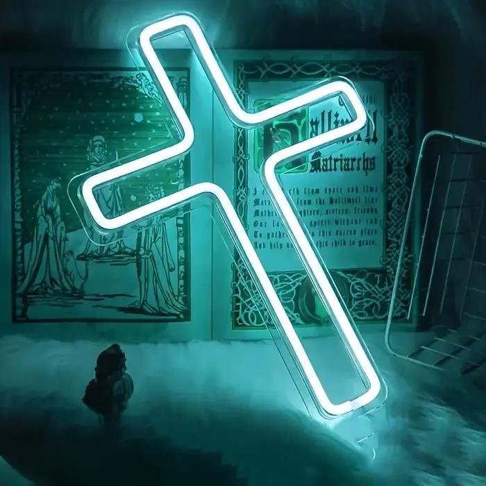 Enseigne au néon de la croix de Jésus, lampe d'art de décor de croix de LED pour la décoration mural