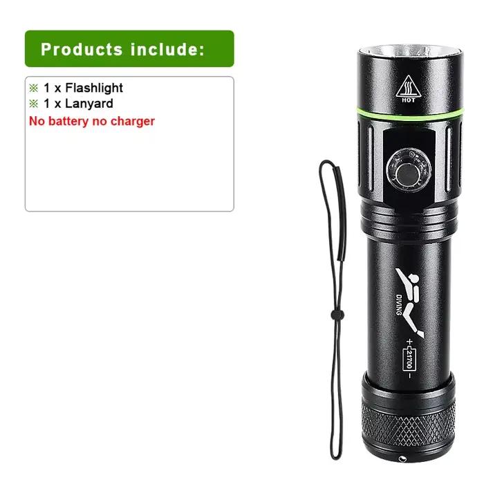 Lampe de poche de plongée LED professionnelle 10000LM torche tactique IPX8 lanterne sous-marine étan