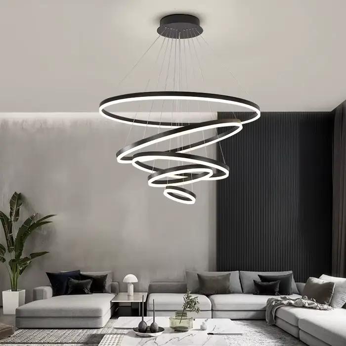 Moderne 5 anneau rond lustres de plafond pour salon salle à manger escalier suspension lampe Led déc