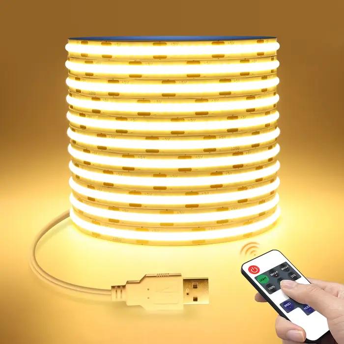 Bande LED COB alimentée par USB, DC5V, avec télécommande RF variable, 1/2/3/5M, bande LED Flexible p