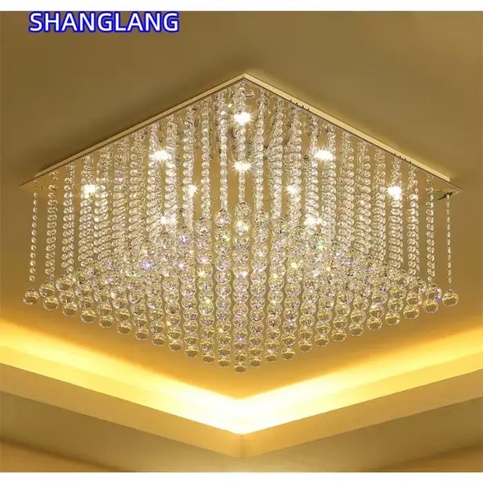 Lustre moderne en cristal carré, lampe de luxe, équipement d'éclairage suspendu pour salon, salle à