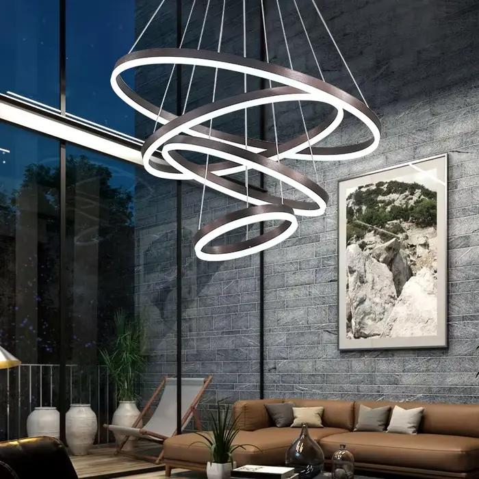 Moderne 5 anneau rond lustres de plafond pour salon salle à manger escalier suspension lampe Led déc