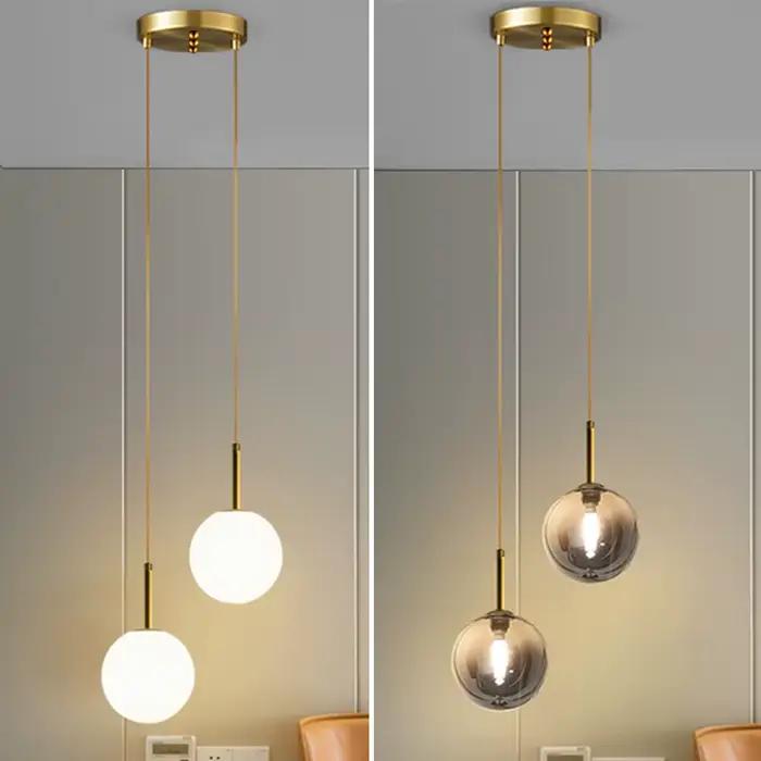 Suspension de chevet LED moderne Boules de verre blanches ou gris fumé disponibles Suspension de pla