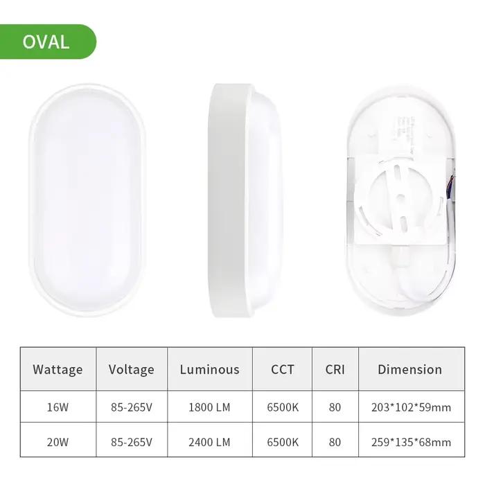 Plafonnier LED rond/ovale résistant à l'humidité, étanche IP65, pour salle de bain, jardin extérieur