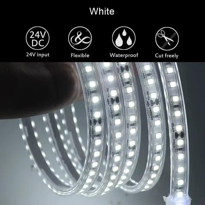 Bande lumineuse LED Flexible SMD2835, 12V 24V, 120 diodes/m, étanche IP67, blanc/blanc naturel, 4000