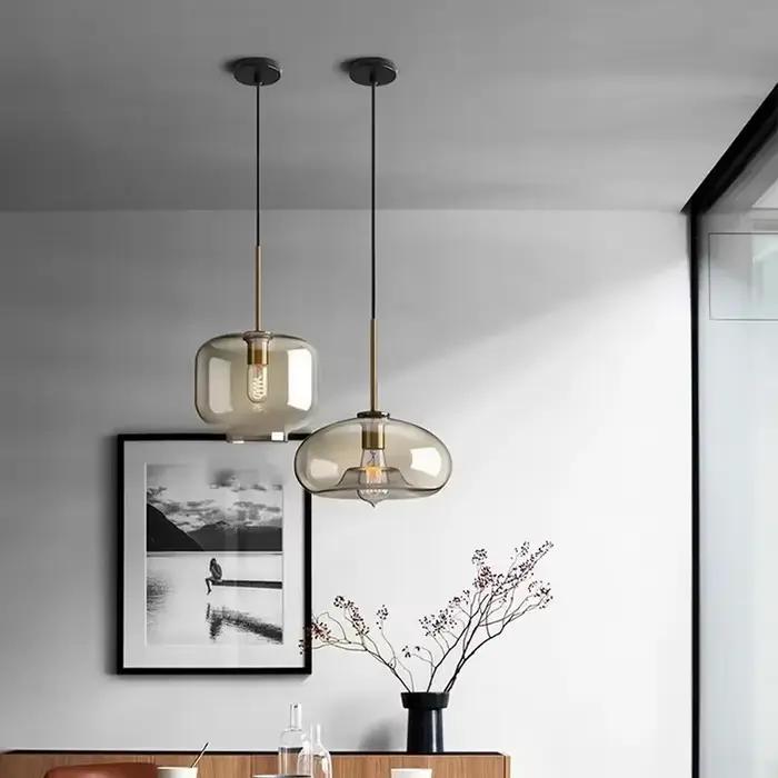 Lampe LED Suspendue en Verre au Design Nordique, 1 à 3 Têtes, Luminaire Décoratif d'Nik, Idéal pour
