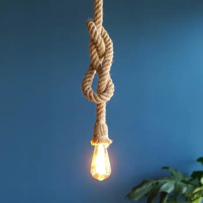 Vintage Sisal chanvre corde cravate suspension lampe suspendue plafonnier Lustre rétro Lustre Loft c