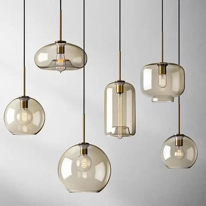 Lampe LED Suspendue en Verre au Design Nordique, 1 à 3 Têtes, Luminaire Décoratif d'Nik, Idéal pour