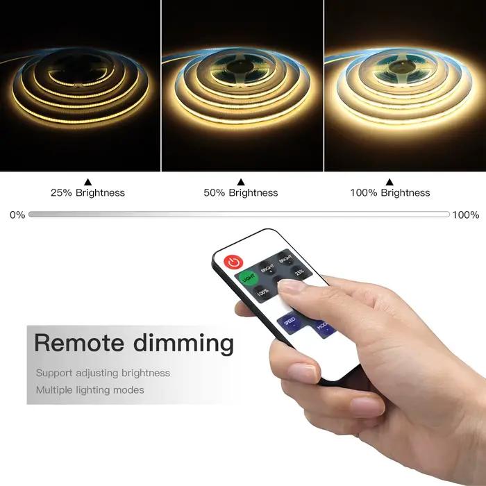 Bande LED COB alimentée par USB, DC5V, avec télécommande RF variable, 1/2/3/5M, bande LED Flexible p