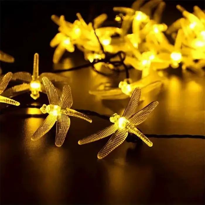 1pc 5M20LEDs libellule solaire chaîne lumières extérieur étanche 8 Modes libellule fée lumières pour