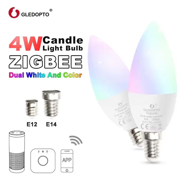 GLEDOPTO-Ampoule à bougie LED, luminosité réglable, ZLL 4W, RGBCCT, CCT, WWCW, lien de lumière Zigeq