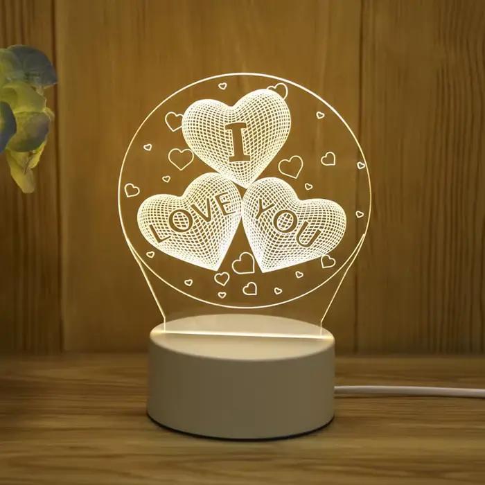 Amour romantique 3D acrylique lampe à LED pour la maison veilleuse pour enfants lampe de Table décor