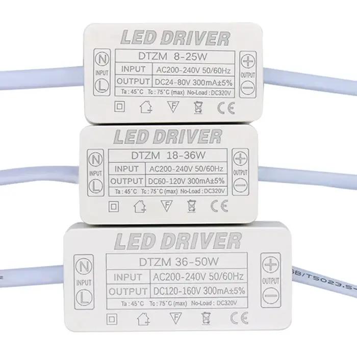 Pilote LED, transformateur de lumière à courant Constant 300mA 8w-25w 18w-36w 36w-50w AC200-240V pou