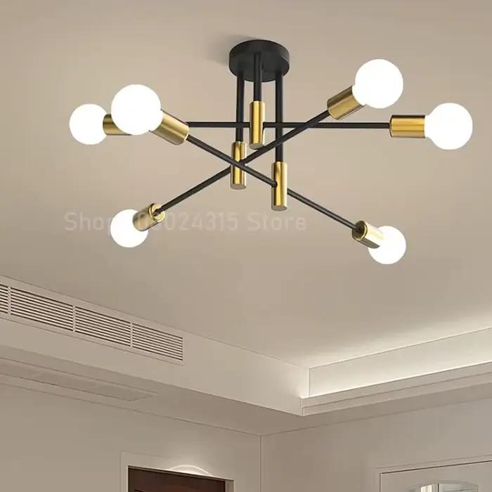 Lustre de plafond à branche Simple, style nordique moderne E27, noir et or, éclairage de plafond pou