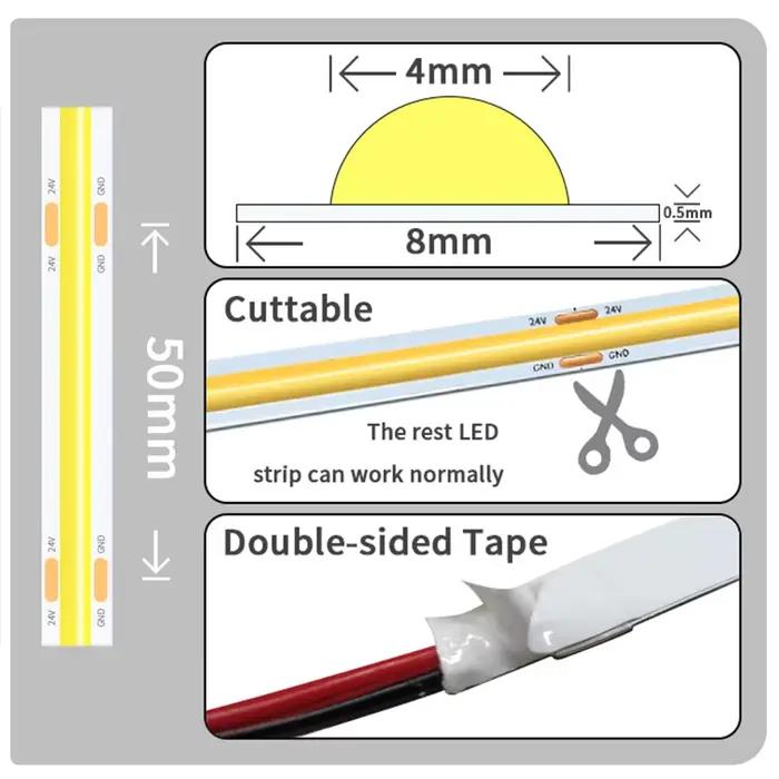 Bande lumineuse LED COB 12V 24V 10M 5M 3M 2M 1M 320LED s/M, bande LED Flexible haute densité 3000K 4