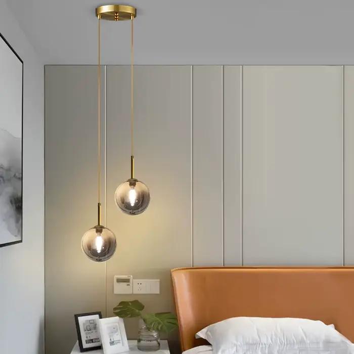 Suspension de chevet LED moderne Boules de verre blanches ou gris fumé disponibles Suspension de pla