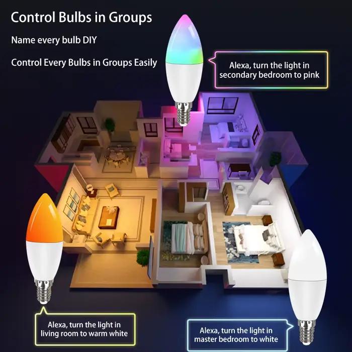 Ampoule intelligente WiFi Tuya 220V 5W 7W 9W, bougie E14, lampe RGB à intensité variable, applicatio