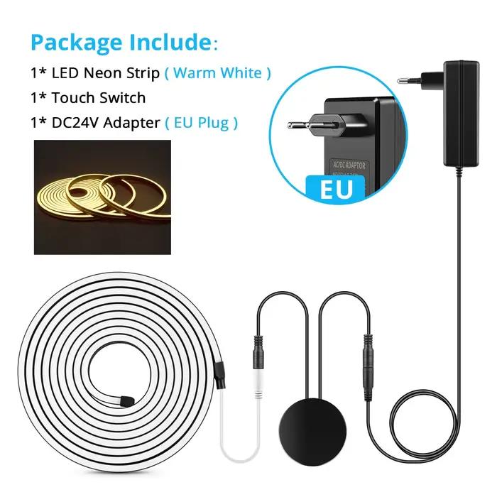 Bande lumineuse LED néon à tube noir, lampe à ruban COB en silicone flexible, contrôle tactile, lumi
