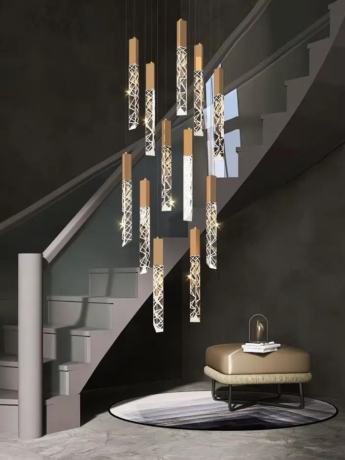 Nouveau lustre d'escalier LED moderne Duplex Loft spirale Long lustre créatif Villa salon chambre su