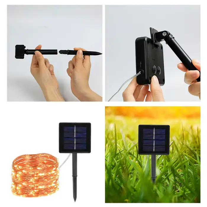 100 LED fée solaire étanche fil de cuivre chaîne lumières fête de noël guirlande lampe à énergie sol