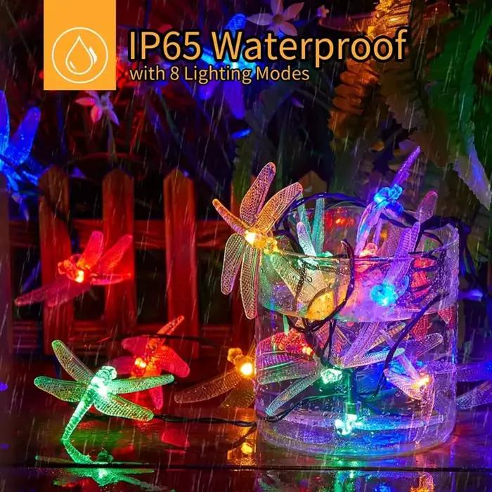 1pc 5M20LEDs libellule solaire chaîne lumières extérieur étanche 8 Modes libellule fée lumières pour