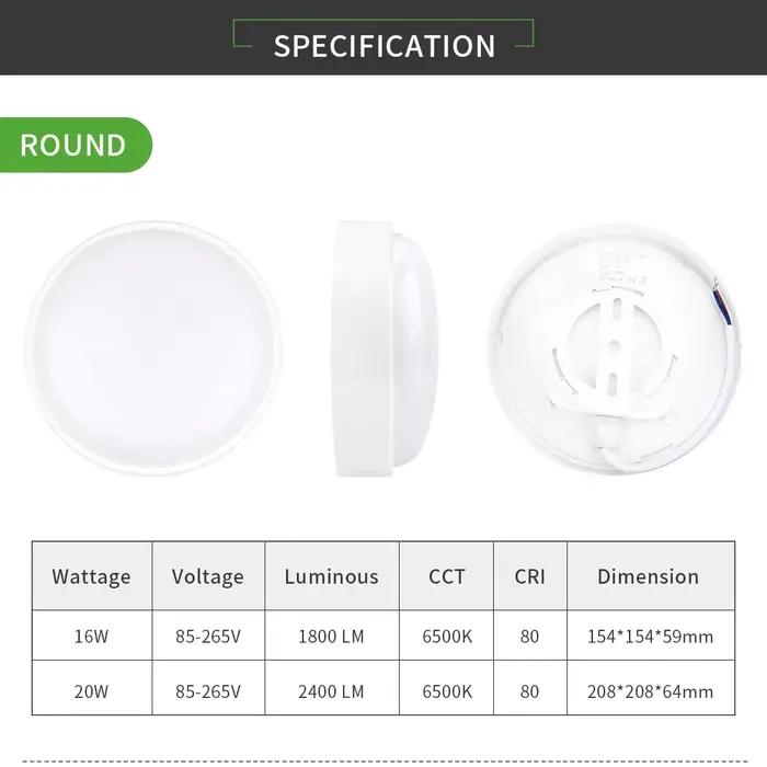 Plafonnier LED rond/ovale résistant à l'humidité, étanche IP65, pour salle de bain, jardin extérieur