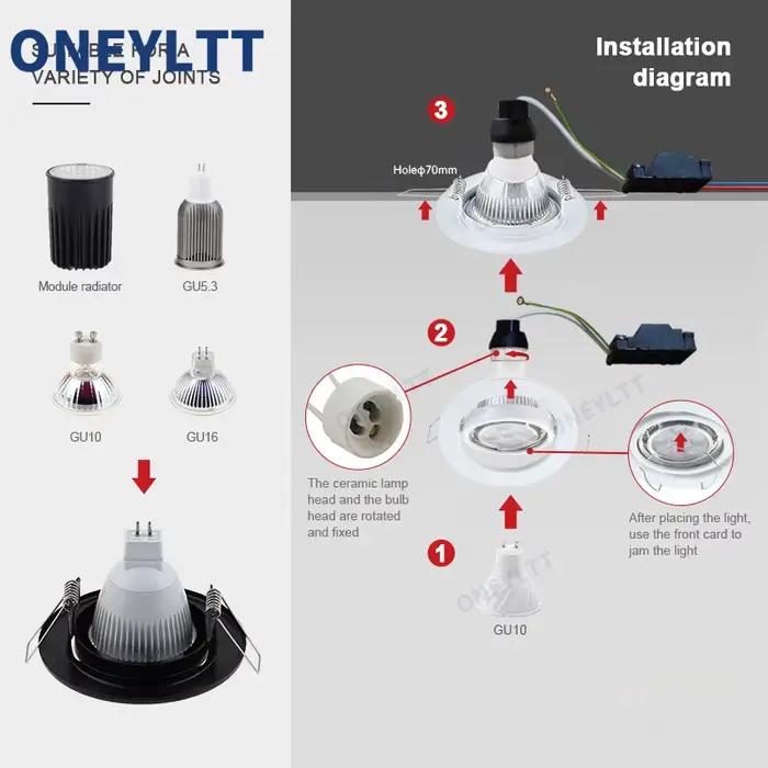 Blanc/noir LED projecteurs cadre réglable Downlight LED supports découpe 70mm pour MR16 GU10 porte-a