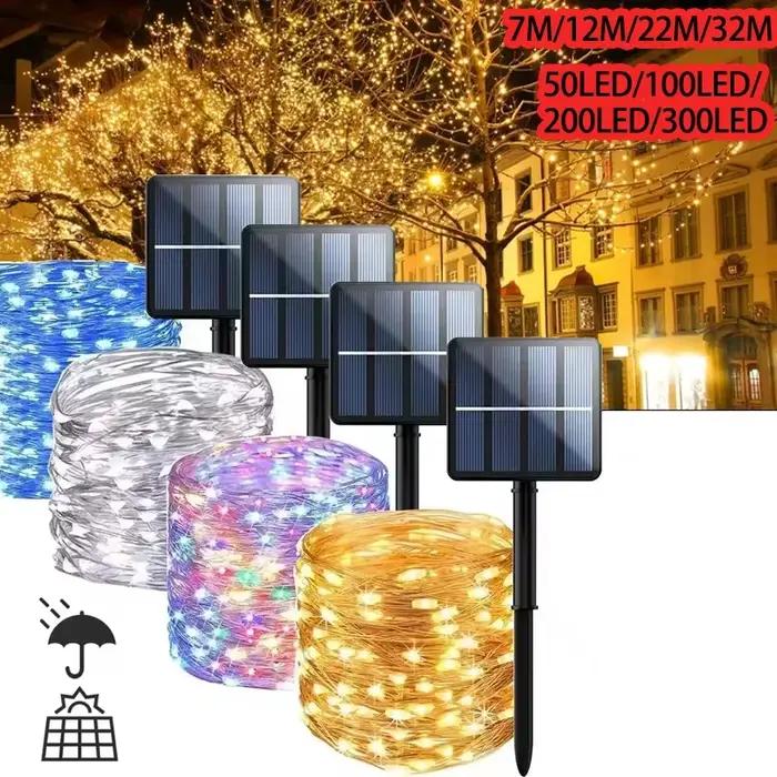 Guirlande solaire d'extérieur 300/200/100/50 LED, guirlande féerique, 8 modes, pour jardin, cour, ar