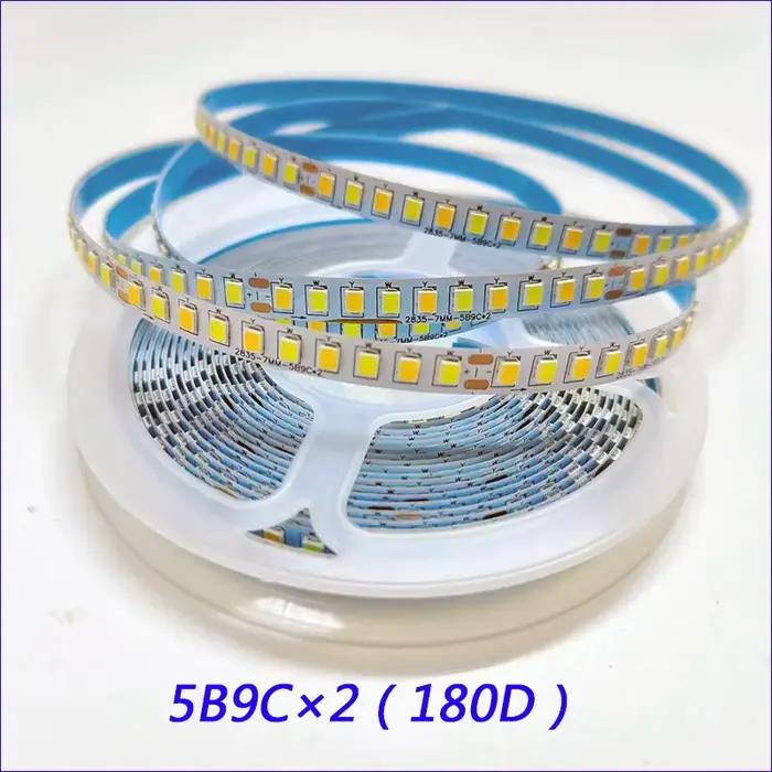 Bande LED à courant constant de 5 mètres, 2835-7mm-180D et 200D, 3 couleurs, ruban LED 3000K + 6500K