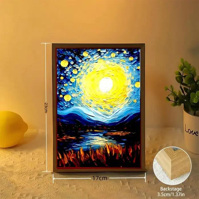 Peinture lumineuse cadre photo Led veilleuse lune lampe Van Gogh ciel étoilé mur Art Oficina chambre