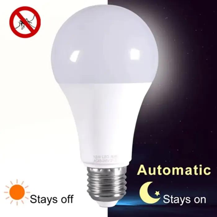 VzzUoo LED E27 capteur de contrôle de la lumière ampoule 12W 9W 7W AC85-265V jour veilleuse Auto ON